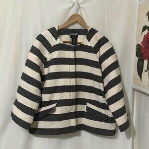 Lord & Taylor 100% Linen Shell Striped Black and White Women's Jacket